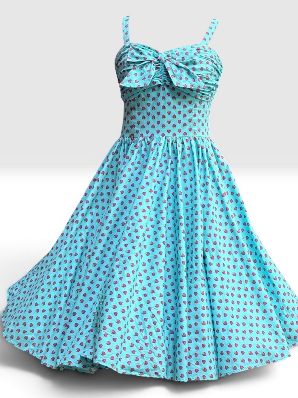 Aqua strawberry-Print Sundress with Bow Bodice